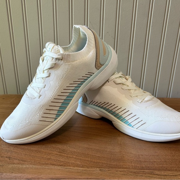 Vionic Shoes - Vionic Women's White Sneakers with Light Blue and Tan Accents